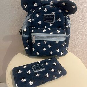 Loungefly Blue Denim Mickey Mouse with Wallet both New